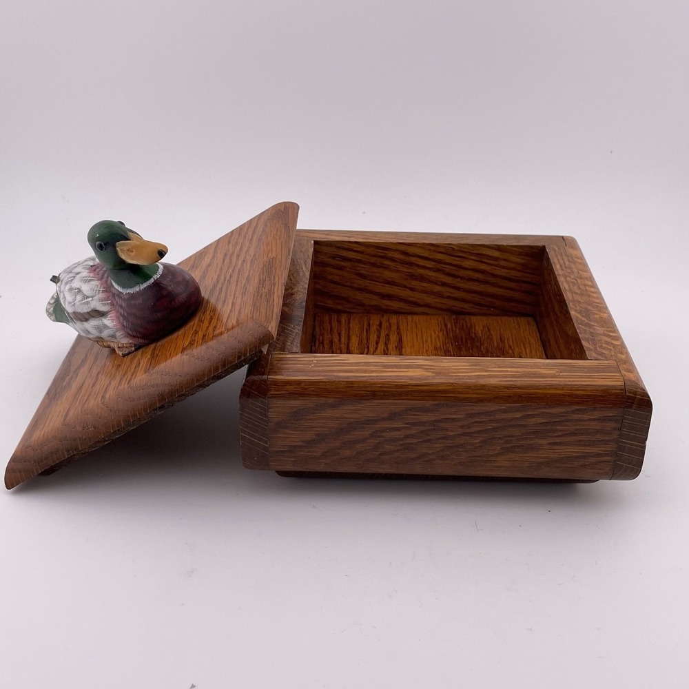 Wooden Trinket Box Duck Mallard Figurine Lid Keepsake Jewelry Storage - Picture 6 of 10